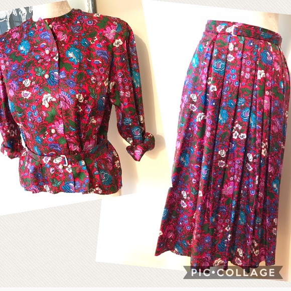 Dresses & Skirts - Bespoke Floral Silk 3 piece skirt set S/M